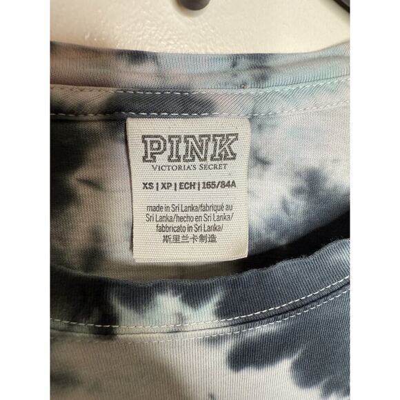 Pink Victoria's Secret Tie Dye Shirt Women's XS Long Sleeve Tee Black Blue Crew - Picture 3 of 8